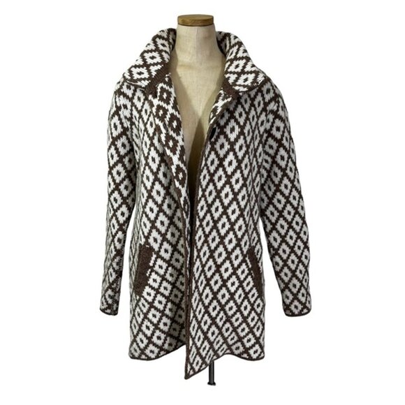 Oriana made in Italy women's cardigan M cream brown wool blend double knit soft - Picture 7 of 8